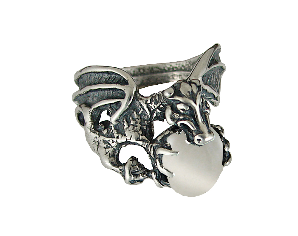 Sterling Silver Dragon of Desire Ring With White Moonstone Size 11